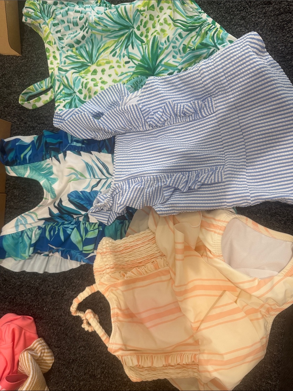 Girls Tropical & Striped Summer Swimsuit Set - Blue, Green, Peach